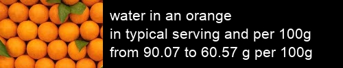 water in an orange information and values per serving and 100g